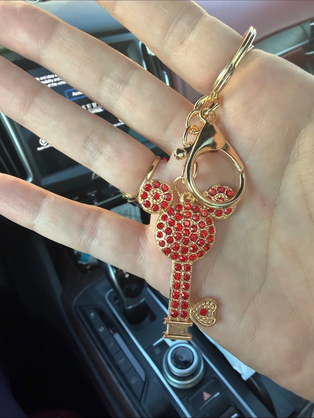 Gold-tone Red Crystal Key Charm Keychain - Women's Accessories